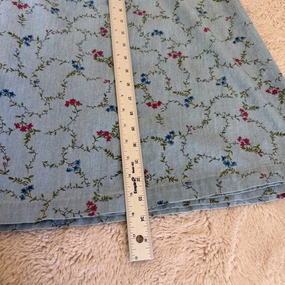 Blue Floral Denim Maxi Skirt Button Front Pockets Cottagecore Vintage 80s - Picture 7 of 8